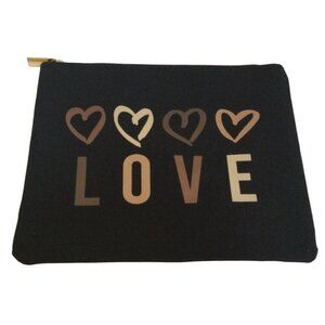 Macys Love Zipper Cosmetics Bag Makeup Travel Black Denim Hearts